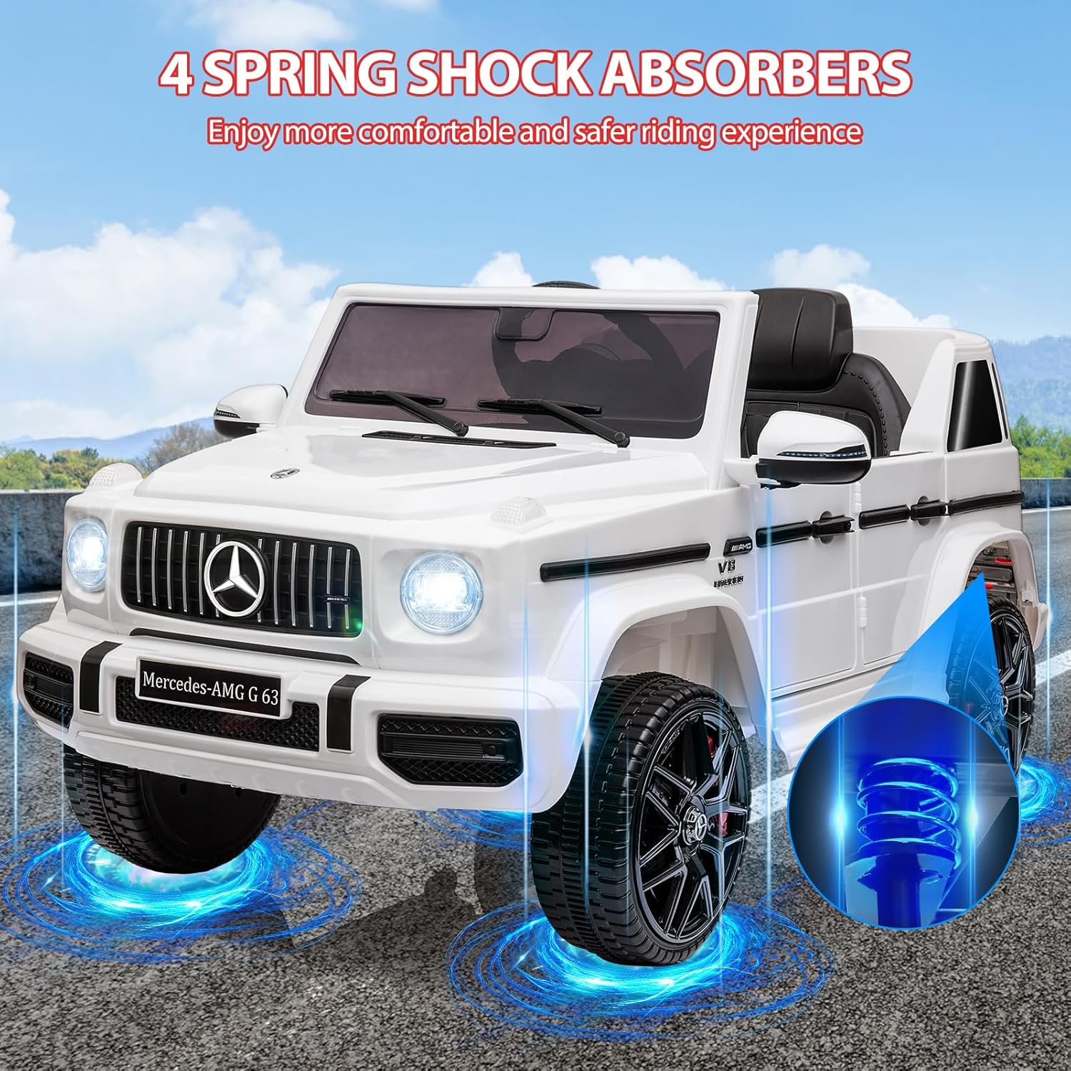 Auto eléctrico Mercedes Benz G63 de 12 V con licencia con control remoto, música, suspensión de resorte, luz LED, Bluetooth, bocina, AUX, bloqueo de