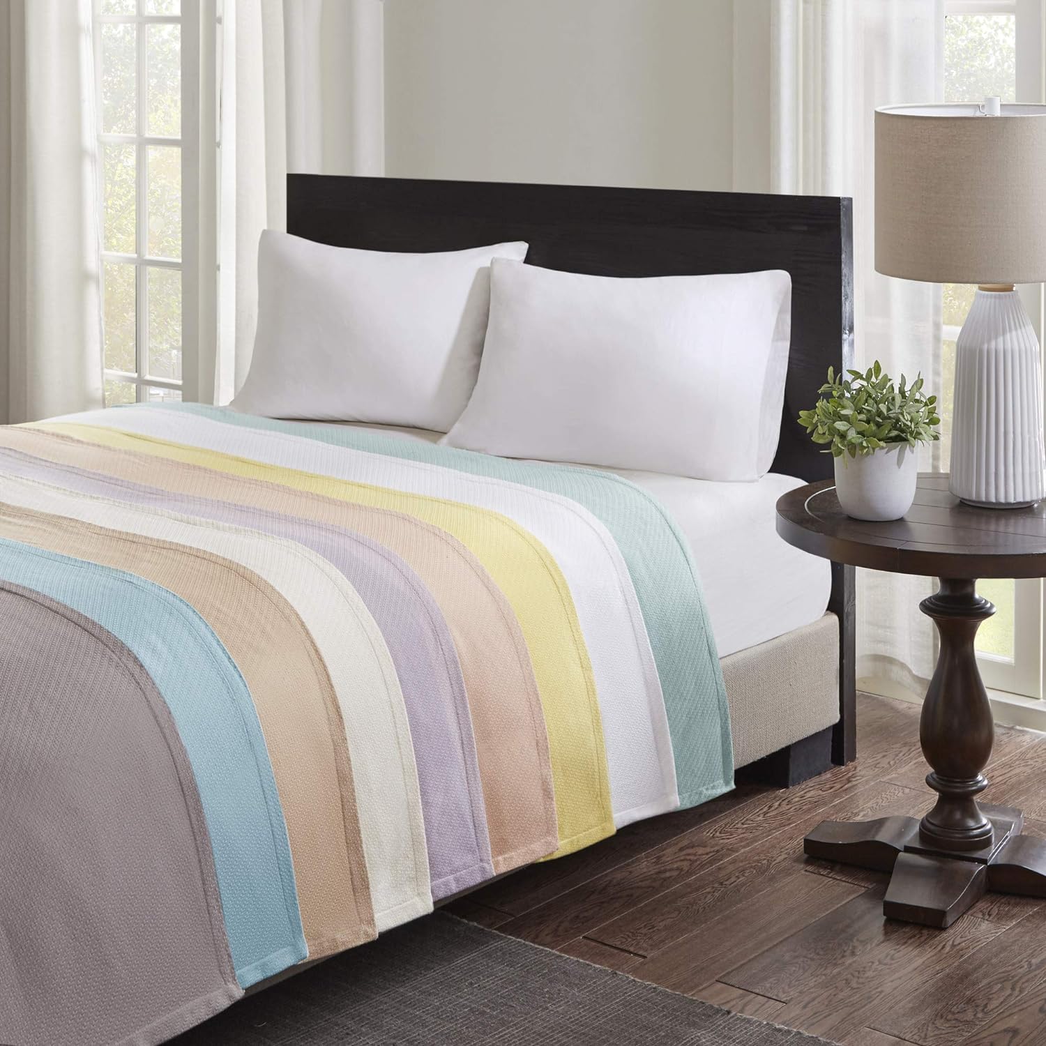Madison Park – Manta de lujo, suave, acogedora, 100% algodón hilado en anillo, para cama, o sofá