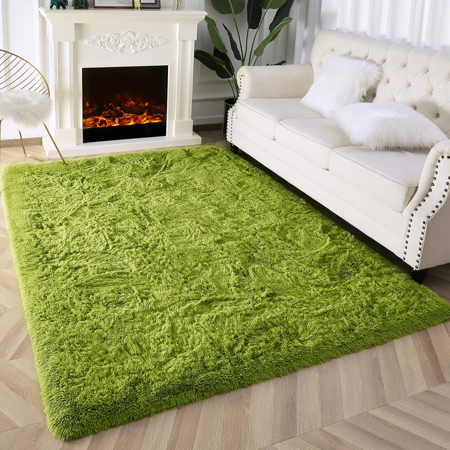 Alfombras peludas súper suaves para sala de estar y dormitorio, alfombras de peluche mullidas, antideslizantes, para interiores, 5 x 8 pies, color