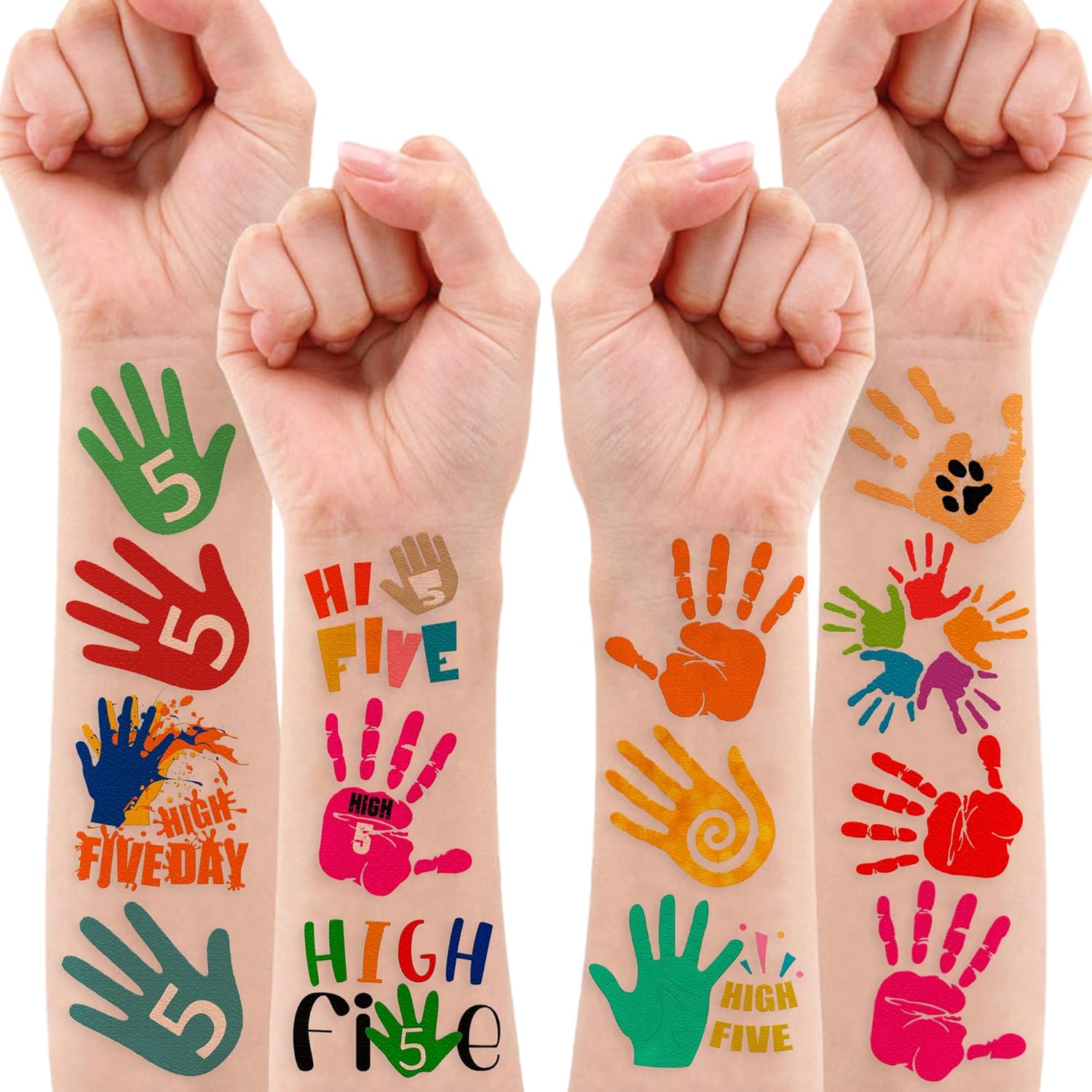 8 hojas (78 piezas) Hi High Five Tattoos Decoraciones de fiesta de cumpleaños, suministros de decoración, calcomanías temáticas para niñas, niños,