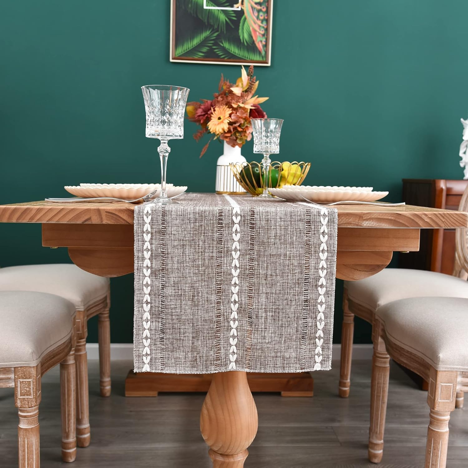 Camino de mesa rústico de granja con rayas trenzadas, decoración de mesa bordada para cocina, sala de estar, comedor, vacaciones y fiesta, café, 13