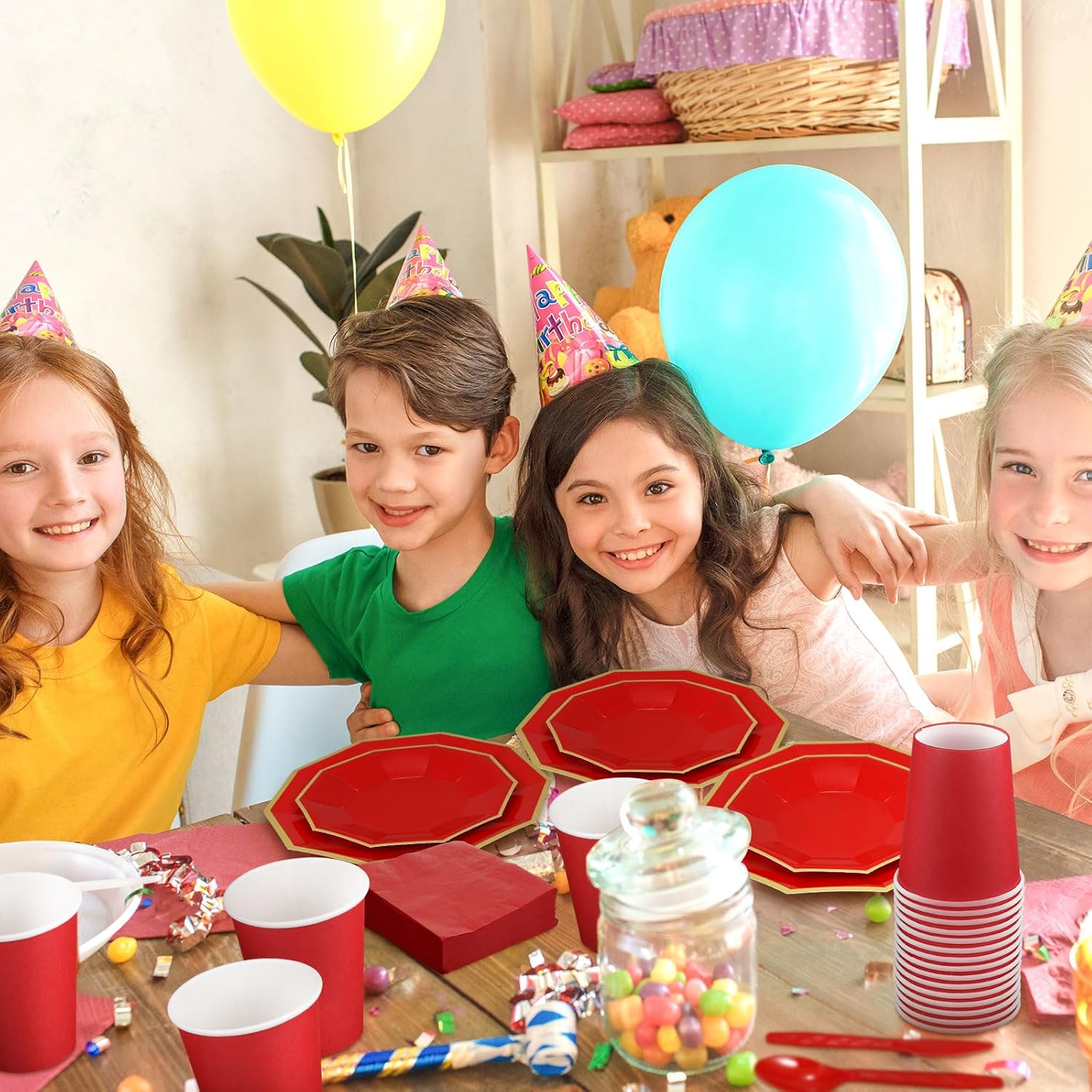 Nitial 462 piezas de suministros para fiesta de revelación de género del bebé, vajilla de plástico que incluye platos de papel azul y rosa para 60