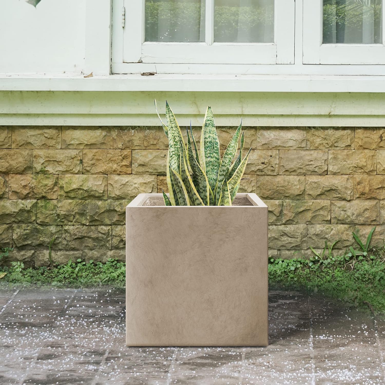 Kante Maceta cuadrada de hormigón de 10 pulgadas para exteriores, interiores, patio, jardín, maceta grande con orificio de drenaje y tapón de goma,