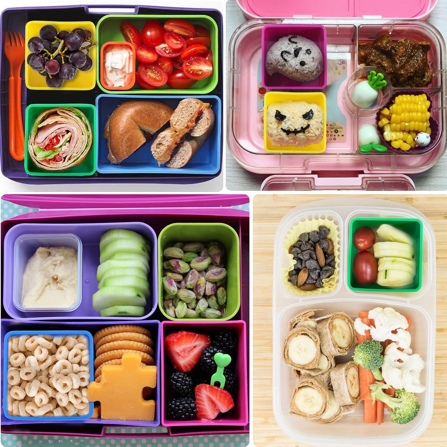 Cadeya Divisores de silicona para lonchera, 8 unidades de divisores cuadrados Bento para contenedores de almuerzo, accesorios