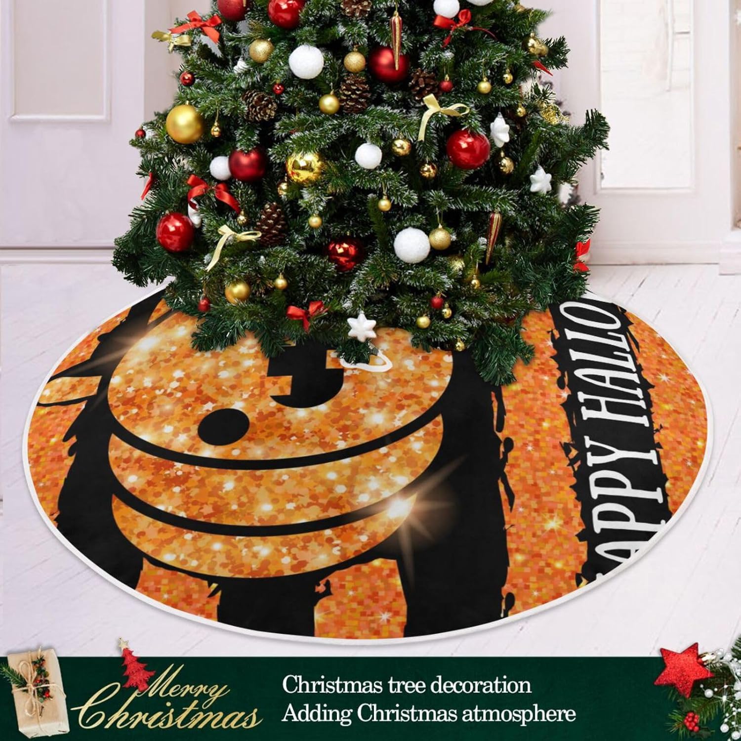 Glitter Pumpkin Striped Treeskirt, Christmas Decoration, 47.2 in Washable Tree Skirt, Fall Decor