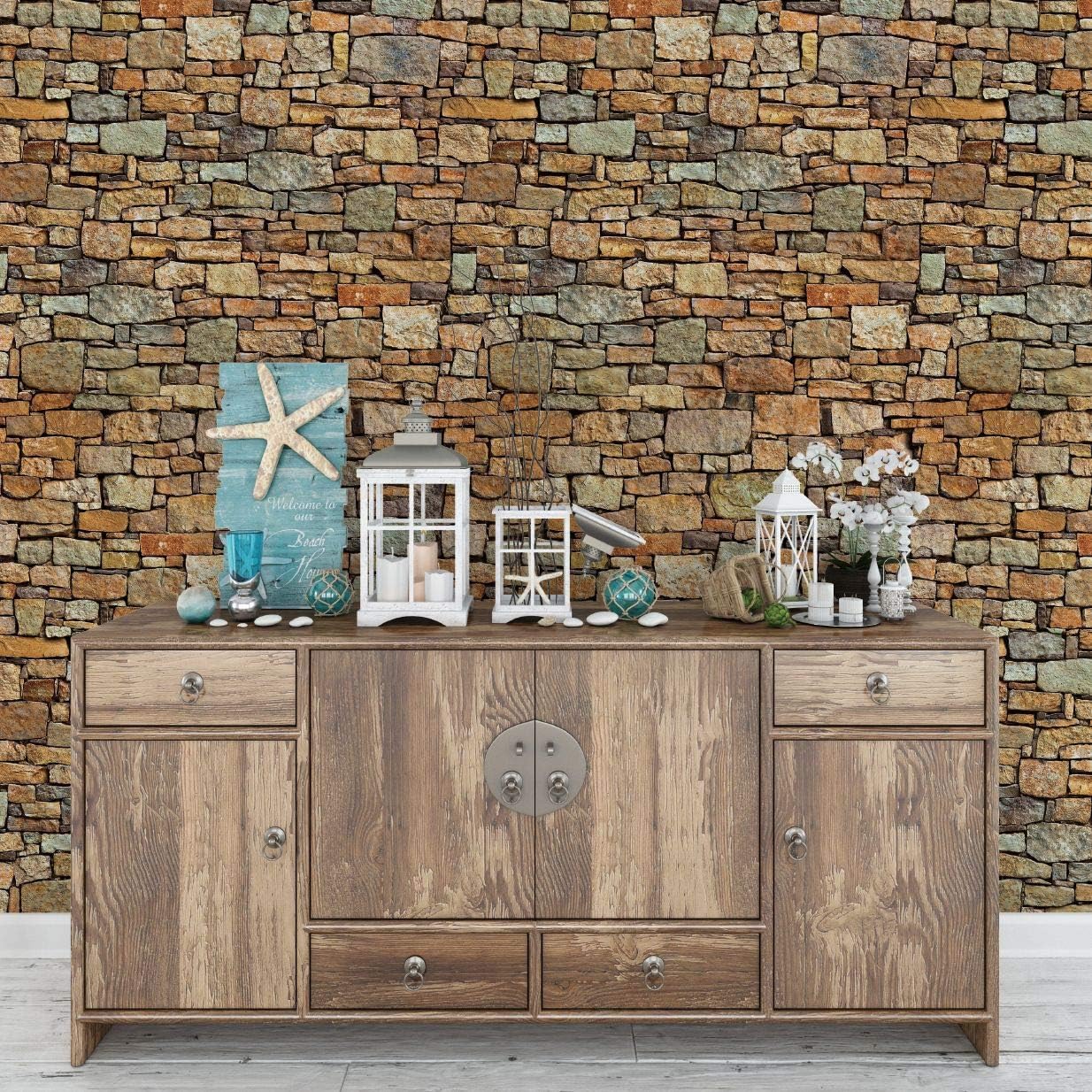 Papel tapiz de piedra autoadhesivo, extraíble, decoración del hogar para dormitorio, cocina, 15.75 pulgadas x 32 pies, piedra de escombros