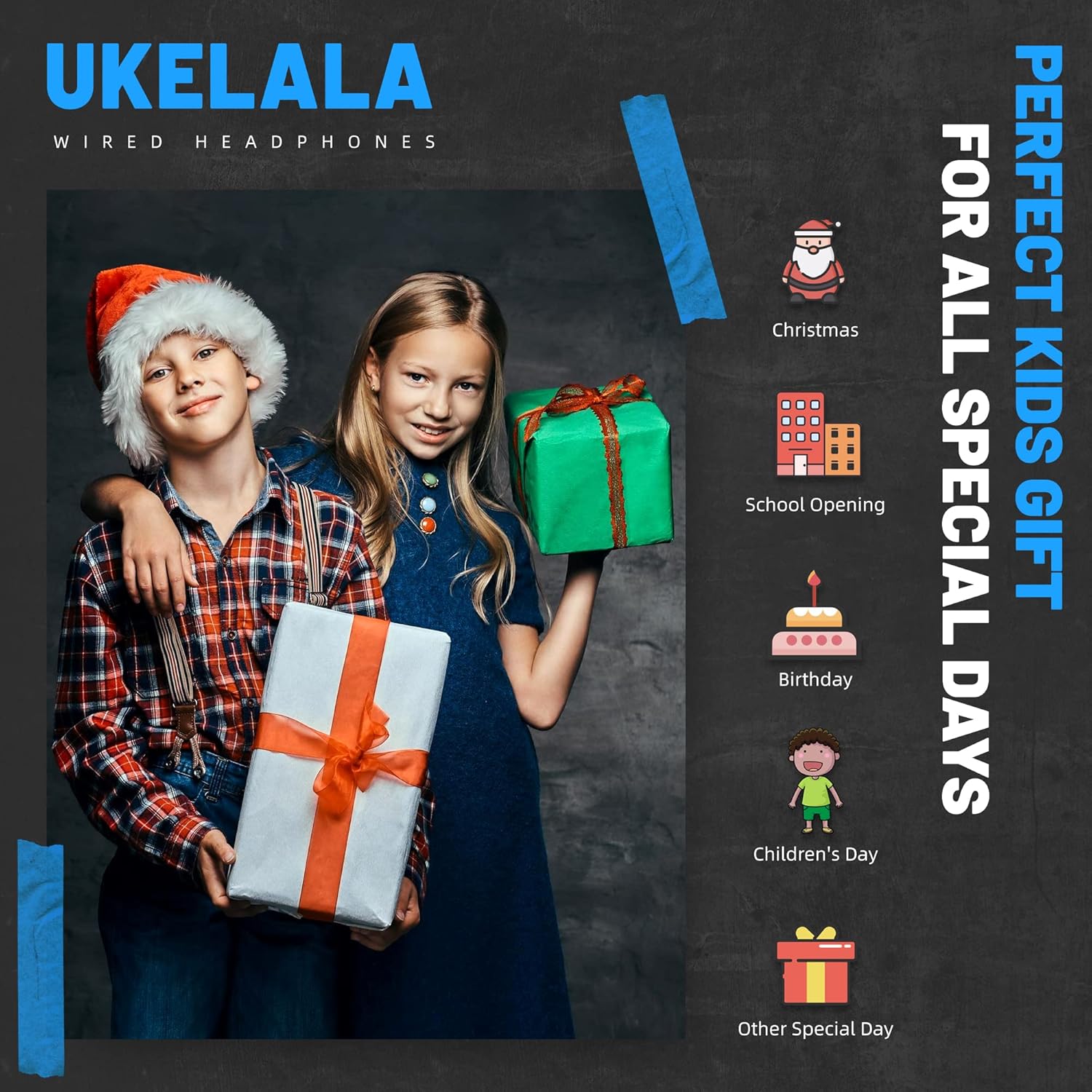 Auriculares azules con cable para niños, auriculares plegables con cable para jóvenes, estudiantes, niños, auriculares estéreo portátiles