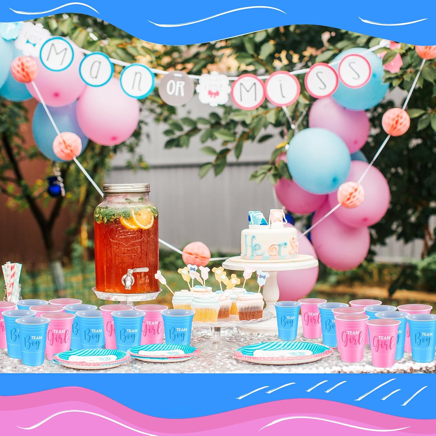 Norme 48 vasos de plástico de revelación de género de 16 onzas para equipo y niña, vasos desechables de polipropileno para baby shower, vasos de
