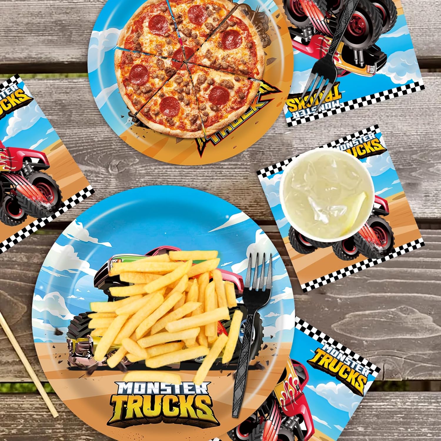 96 piezas de platos y servilletas Monster Truck decoraciones de cumpleaños Monster Truck suministros de fiesta Monster Truck recuerdos de fiesta de