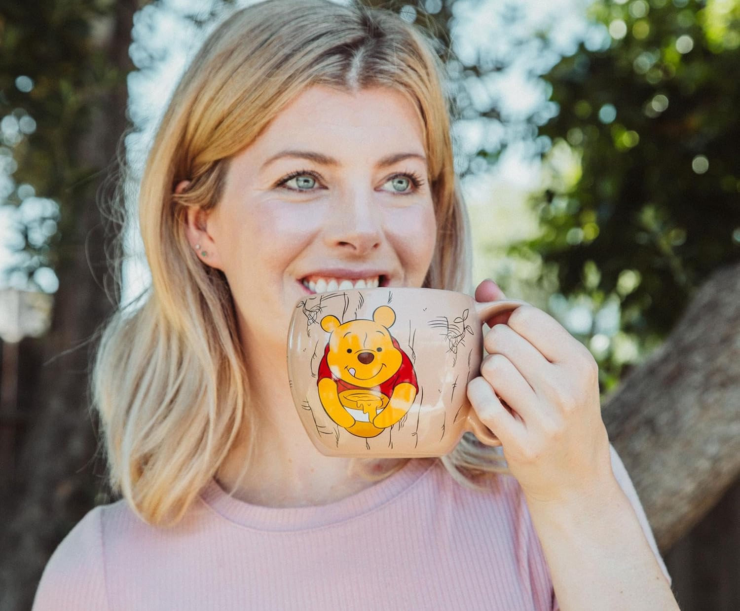 Disney Winnie the Pooh – Taza de café de cerámica con asa de bucle, taza para té, expreso, cacao, capacidad para 16 onzas