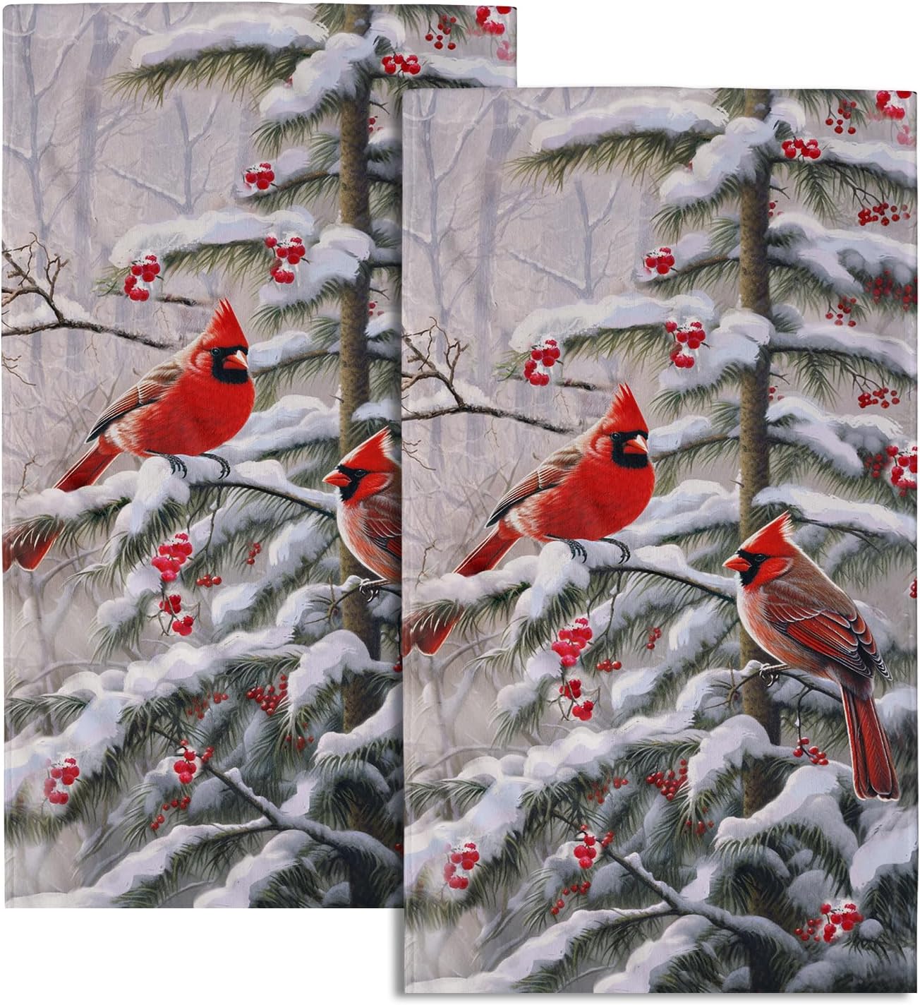 Red Bird – Juego de 2 toallas de mano decorativas para baño, diseño de bayas de invierno, suaves y absorbentes, para el hogar, cocina, gimnasio
