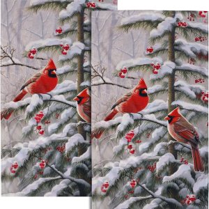 Red Bird – Juego de 2 toallas de mano decorativas para baño, diseño de bayas de invierno, suaves y absorbentes, para el hogar, cocina, gimnasio Red Bird – Juego de 2 toallas de mano decorativas para baño, diseño de bayas de invierno, suaves y absorbentes, para el hogar, cocina, gimnasio