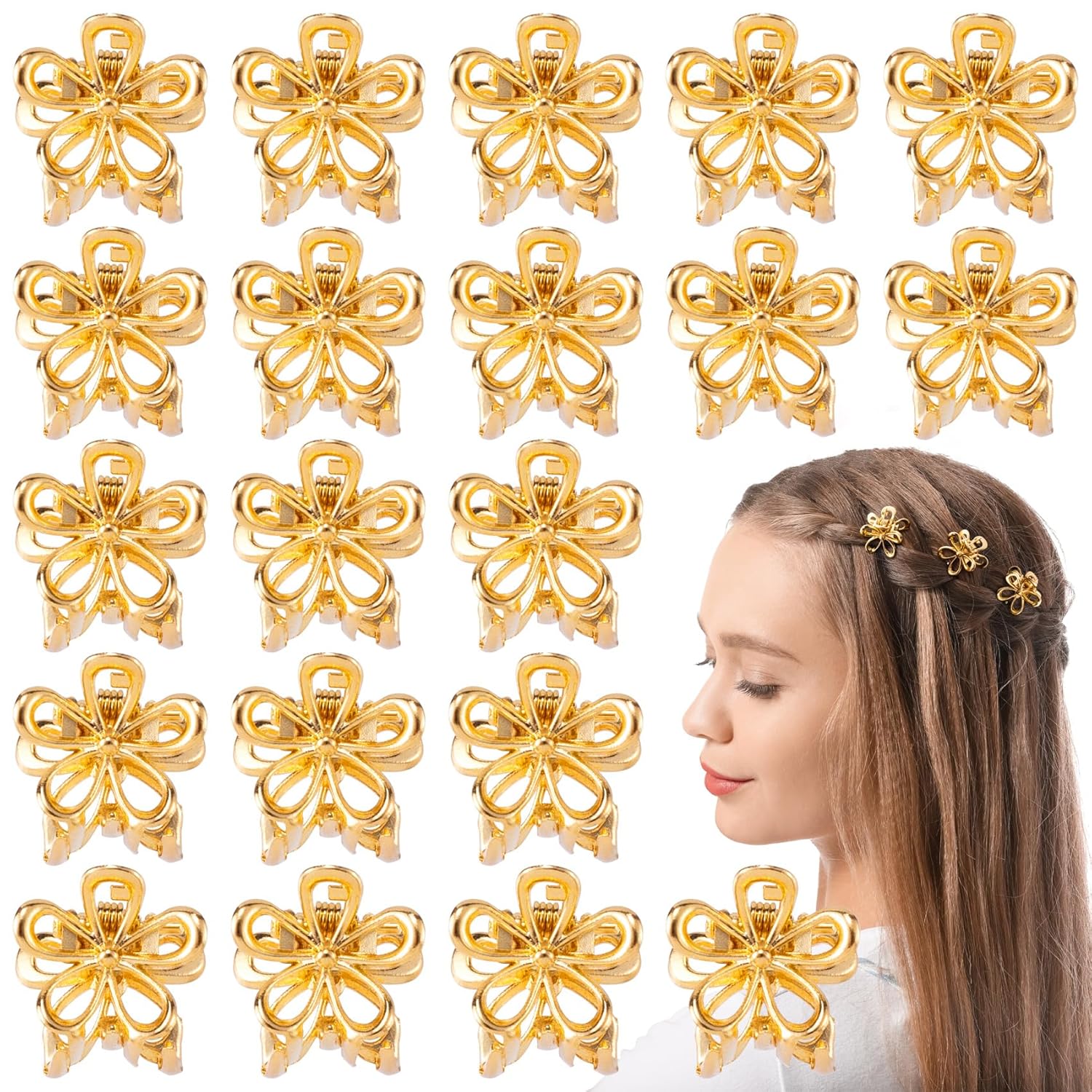20 pinzas pequeñas de flores de 0.69 pulgadas, pequeños clips dorados para el cabello, accesorios de metal para mujeres, niñas, adolescentes,
