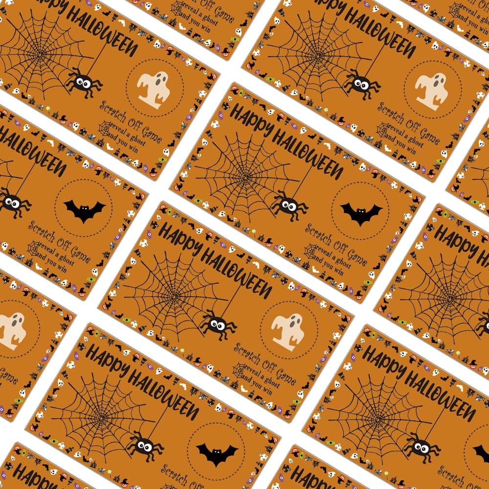 REWIDPARTY Juego de cartas para raspar para fiesta de Halloween (32 unidades) Vales de juego de fiesta de Halloween, premios de juegos de rifas