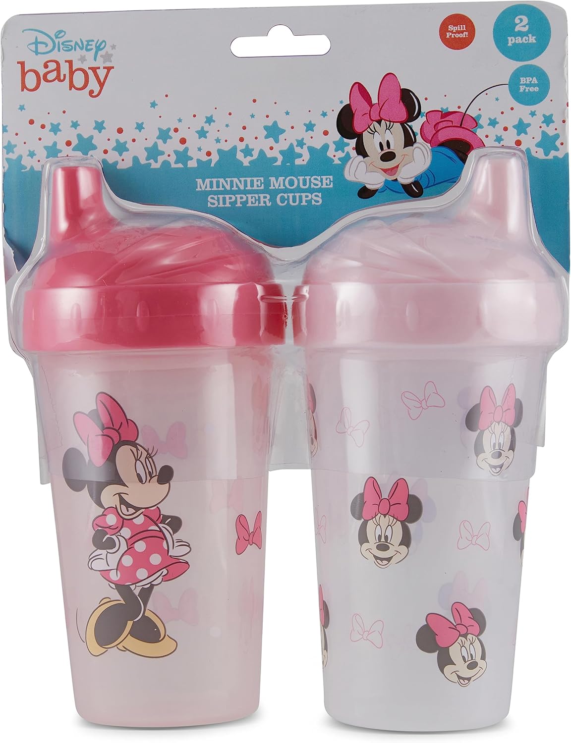 Vasos para sorber para niñas  10 onzas de Minnie Mouse Cup Pack de dos con popote y tapa  Botella de agua de viaje azul duradera a prueba de fugas