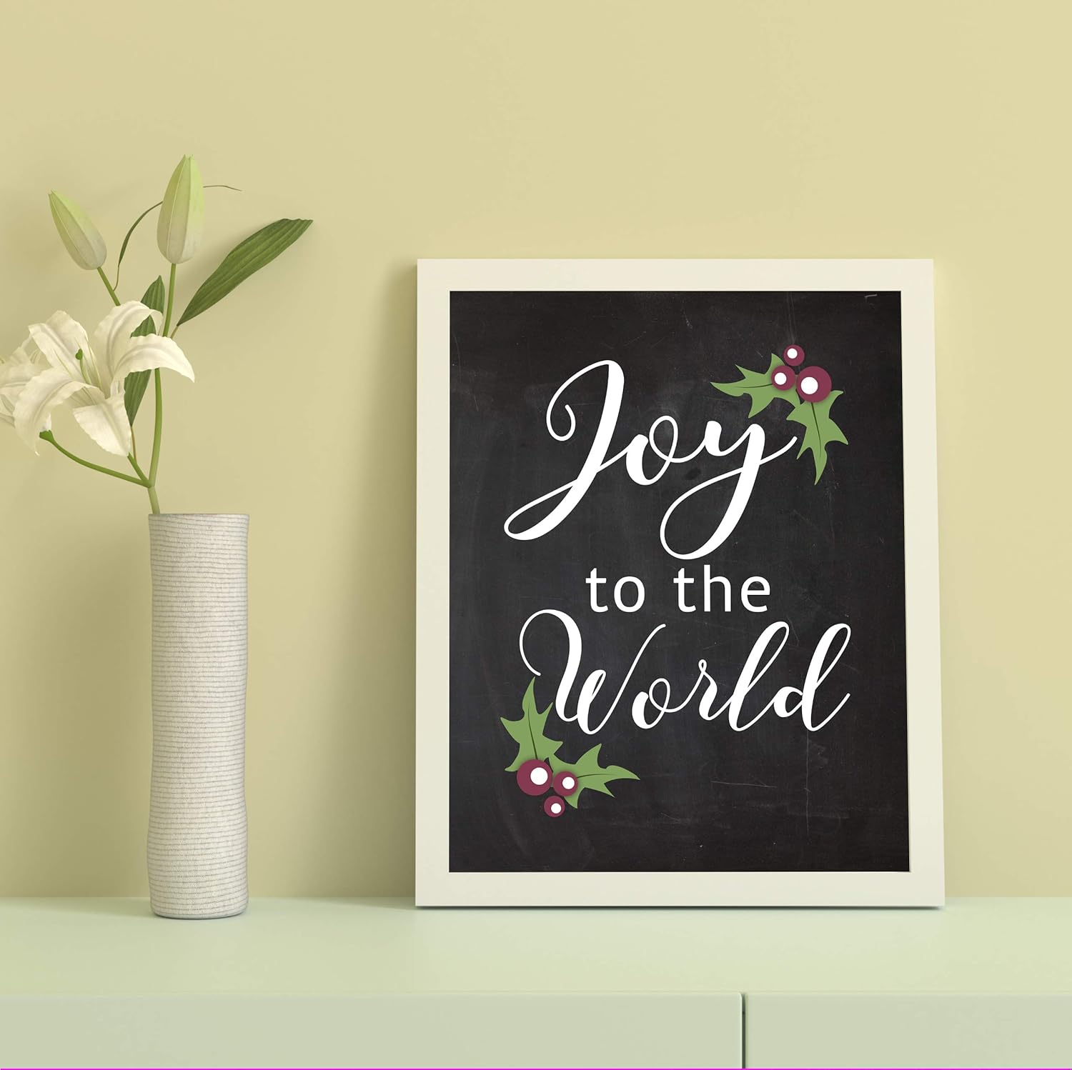 Joy To The World – Christmas Music Wall Art Decor Print, This Ready to Frame Typographic Holiday Music Wall Art Decor Poster is Good For Home,