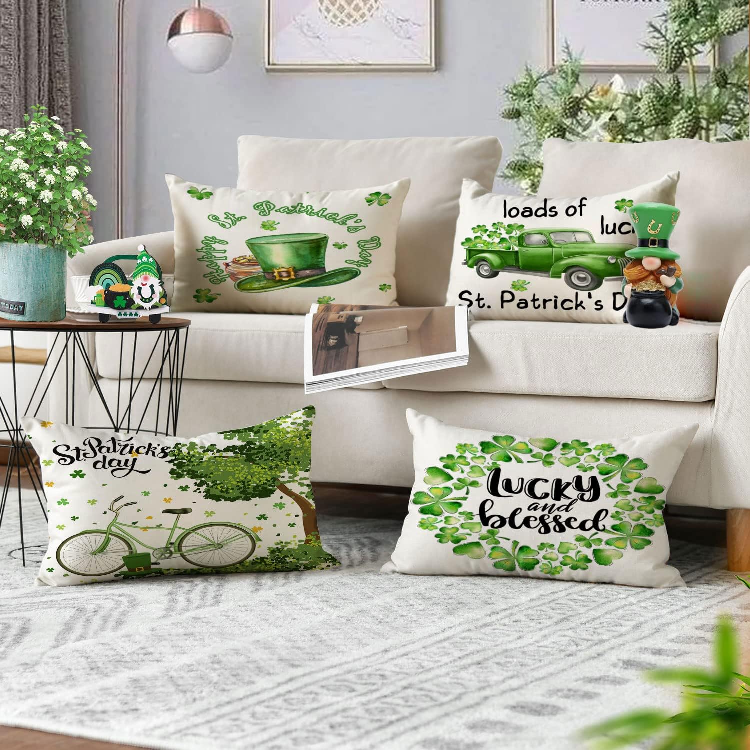 Juego de 4 fundas de almohada del Día de San Patricio de 12 x 20 pulgadas, fundas de almohada del Día de San Patricio, trébol verde, trébol de la