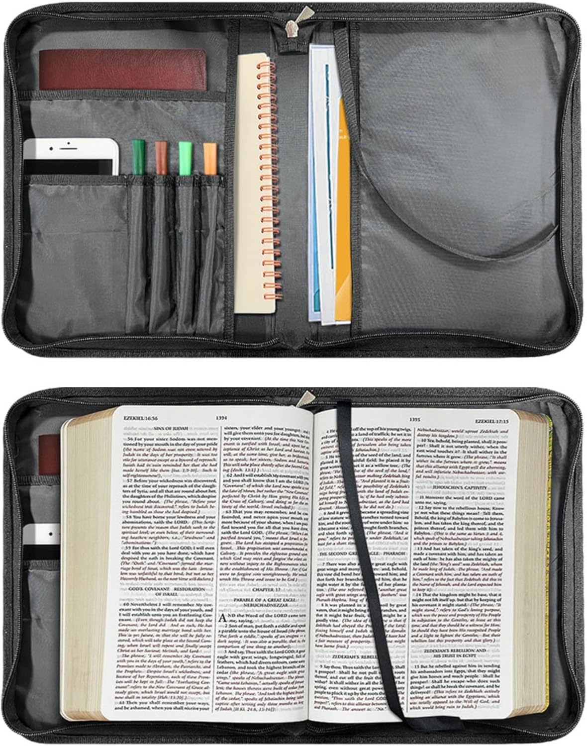 Vodetik Funda de Biblia cruzada con versículo floral para mujeres y niñas, tamaño extra grande con asa y cremallera, estuche de transporte de