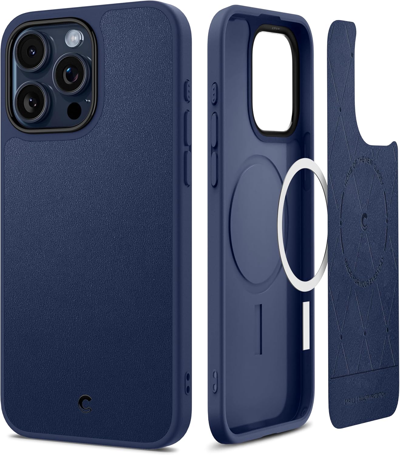 CYRILL Kajuk Mag – Funda de cuero compatible con iPhone 15 Pro Max (2023), funda de cuero vegano de alta calidad, color azul con forro protector de