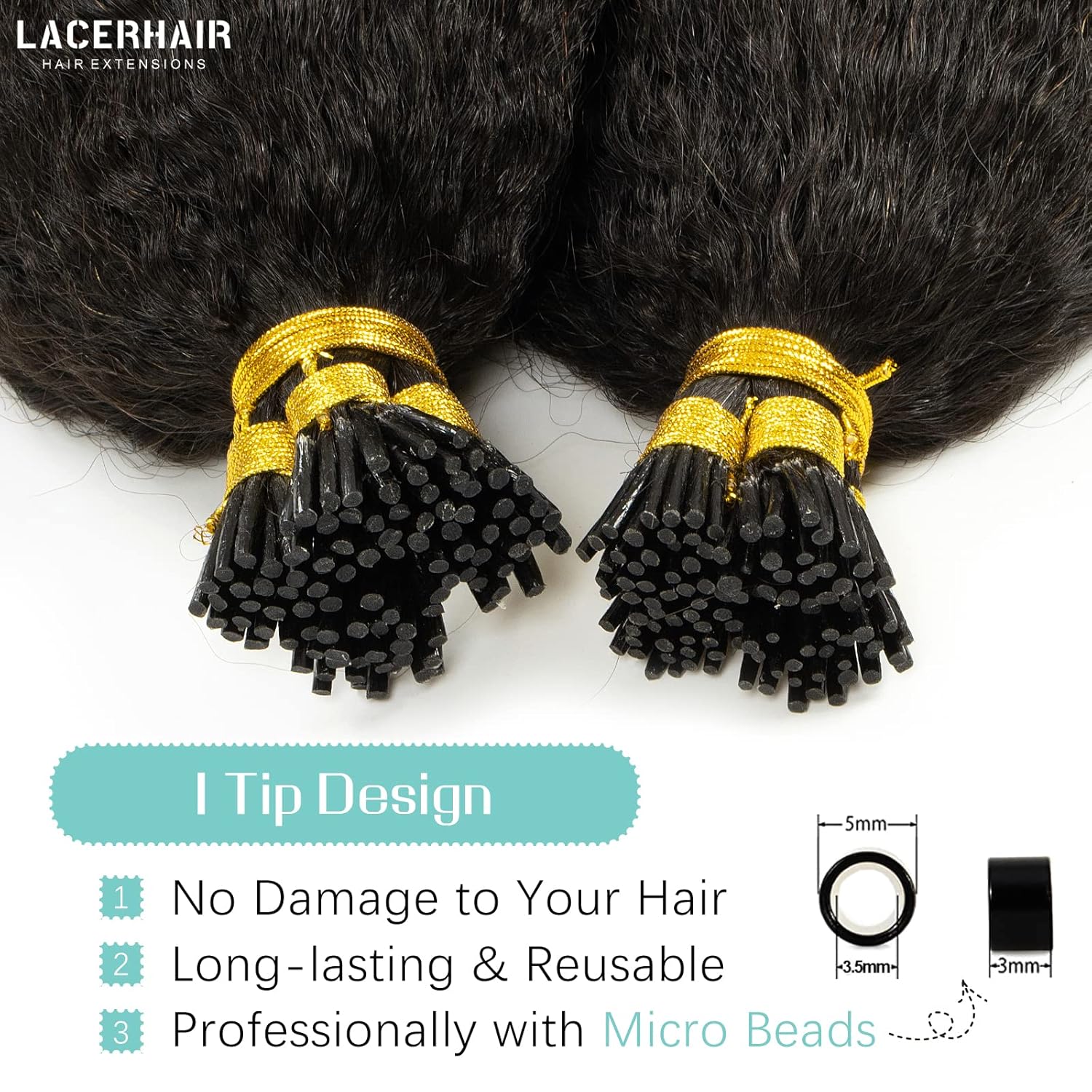 Lacer Itip – Extensiones de cabello humano real Remy liso #1B, extensiones de cabello humano real Remy para mujeres negras, color negro natural, 20