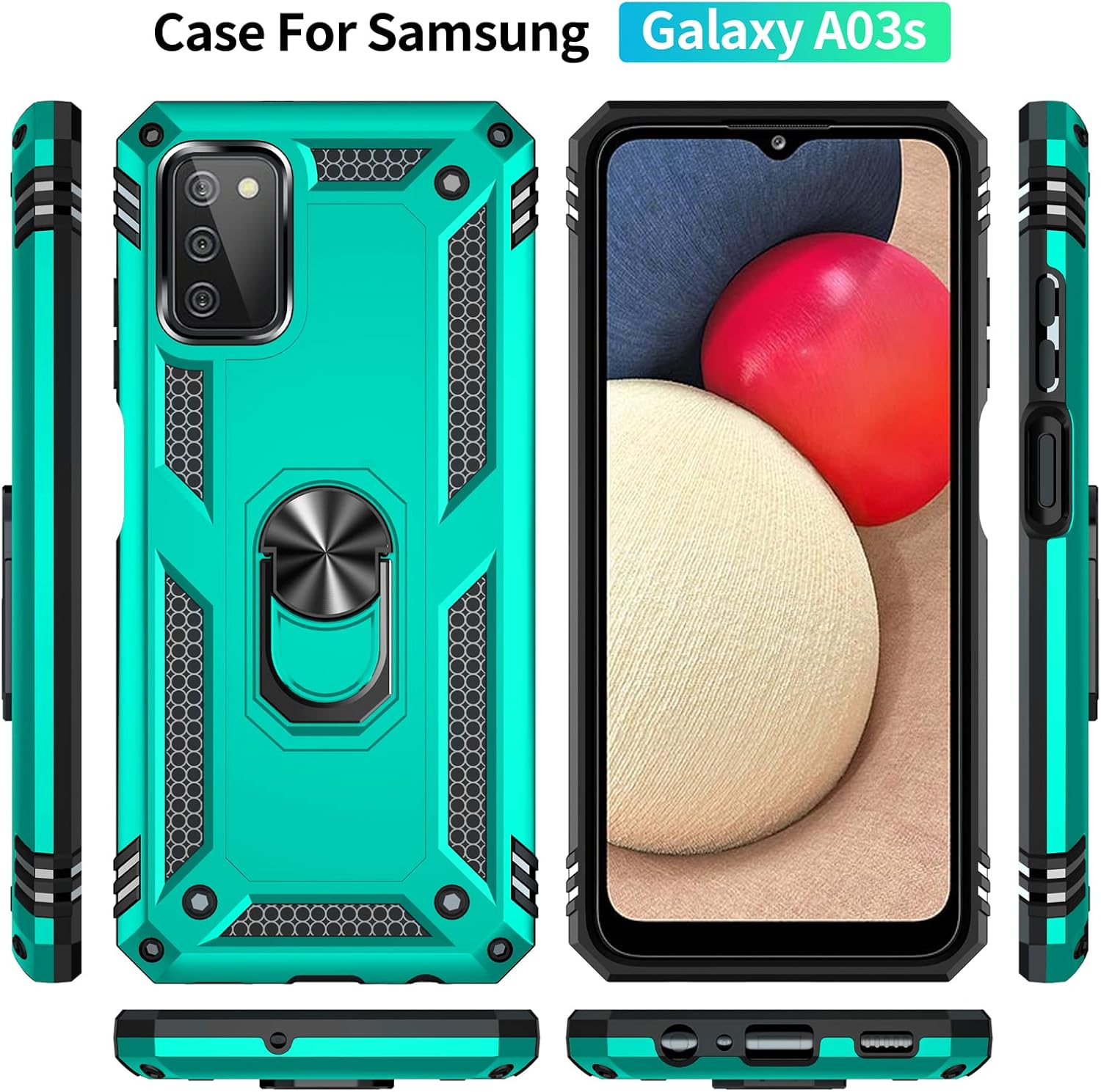 Funda para Samsung Galaxy A03S, Galaxy A03S con protector de pantalla, grado militar 16 pies, funda a prueba de caídas con soporte magnético, funda