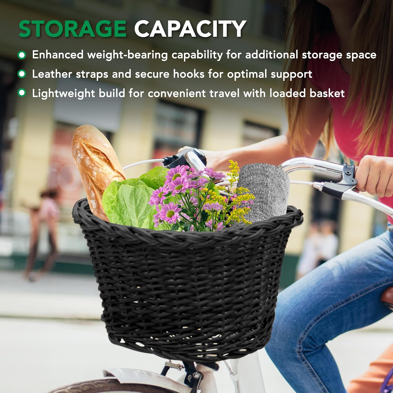 Prosource Cesta de mimbre para bicicleta, carga frontal para mujeres y hombres, se adapta a la mayoría de bicicletas, cruceros de playa, bicicletas