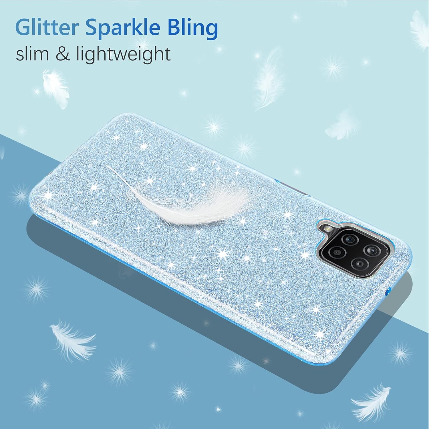 GUAGUA Funda compatible con Samsung Galaxy A12 5G de 6.5 pulgadas con purpurina brillante y bonita funda para mujeres y niñas, con soporte adicional