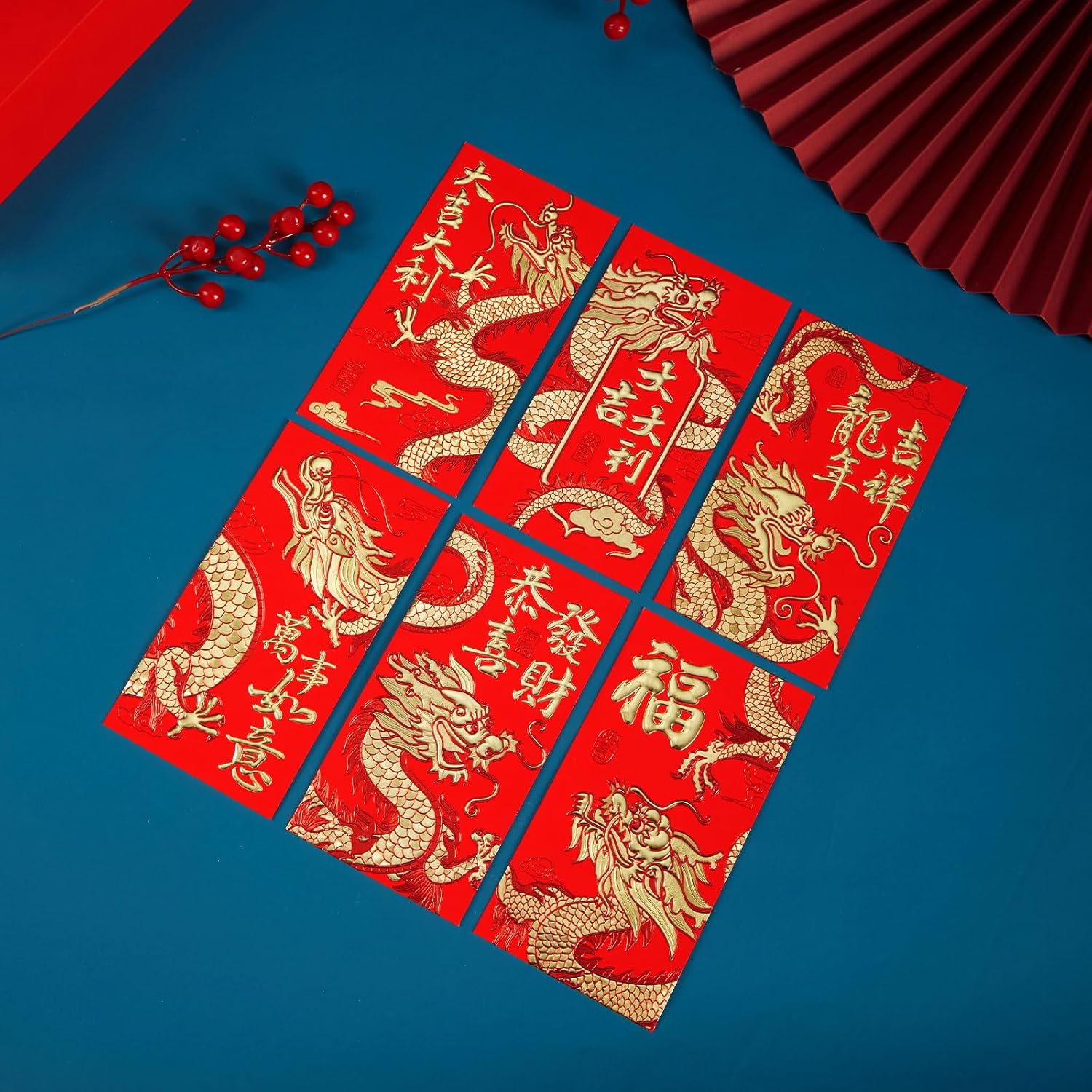 Sobres rojos chinos 2024 Año del Dragón, paquete rojo para festival de primavera, paquetes de dinero de la suerte para sobres de dinero de la