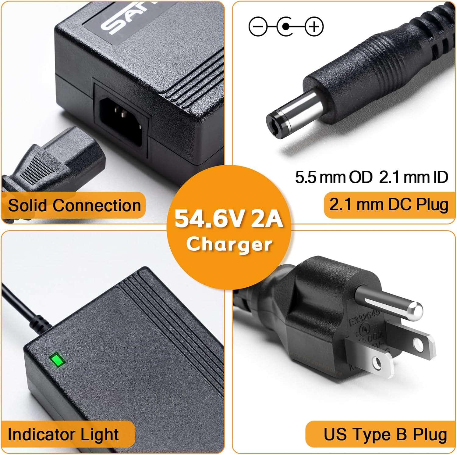 Cargador de 54.6V 2A para batería eBike de 48V compatible con Lectric XP 1.02.03.0, Lectric XPremium, Eahora X5, Himiway Cruiser, Ride1Up Core-5,