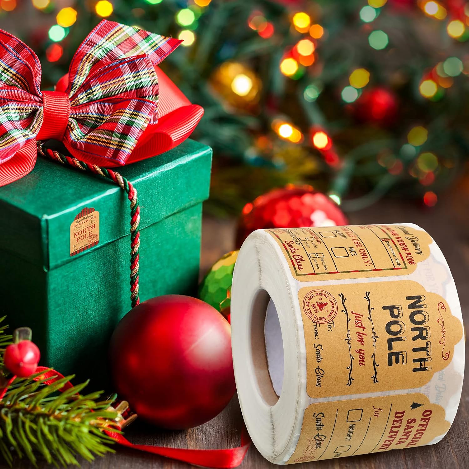 720 etiquetas autoadhesivas de regalo de Navidad, etiquetas de papel kraft de Navidad, etiquetas de papel de estraza natural, etiquetas de papel de