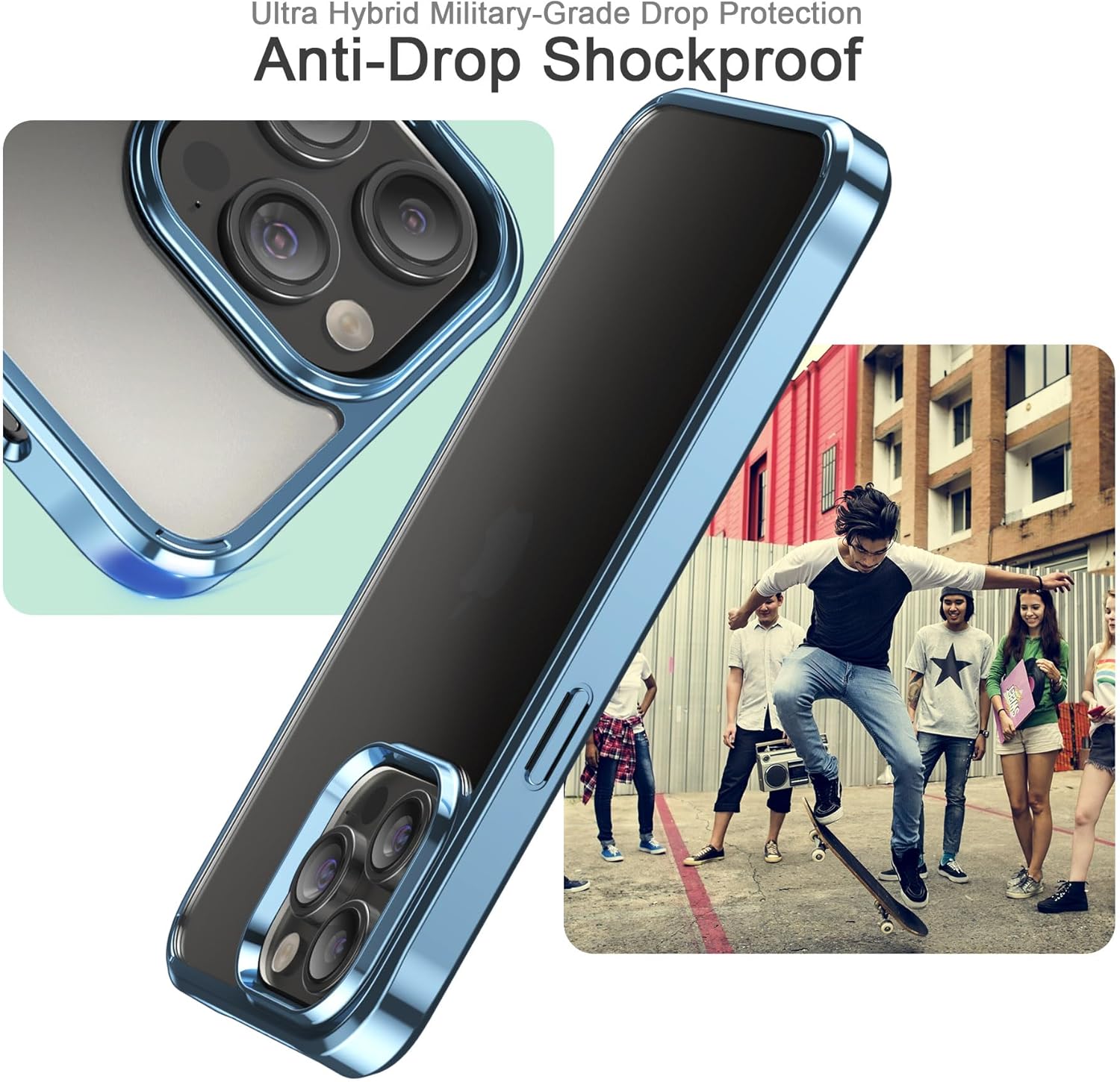 Foluu Funda ultradelgada para iPhone 15 Pro Max 2023 con protector de pantalla de vidrio templado y protector de lente de cámara, chapado duro
