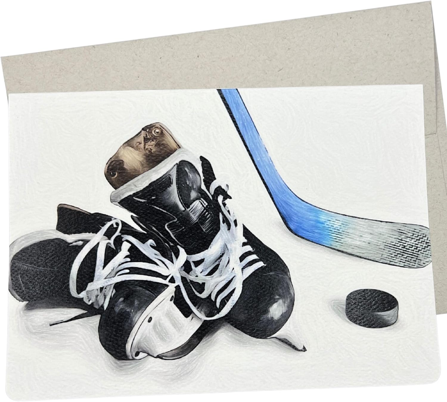 Tarjeta de hockey sobre hielo con sobre (7 x 5 pulgadas y interior en blanco para todas las ocasiones) para cumpleaños, agradecimiento al
