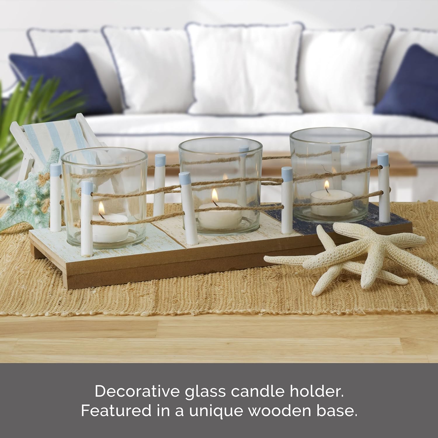 Elements 12.6×4.53×3.94 pulgadas 3 luz vidrio y MDF Tealight lineal