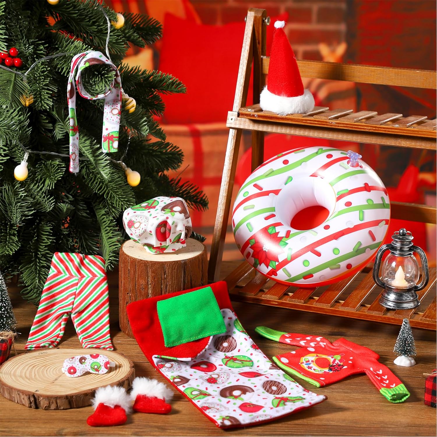 Juego de 13 piezas de accesorios de muñeca elfo de Navidad, ropa de elfo en ropa, dona, traje de dona, bufanda, saco de dormir, suéter, albornoz,