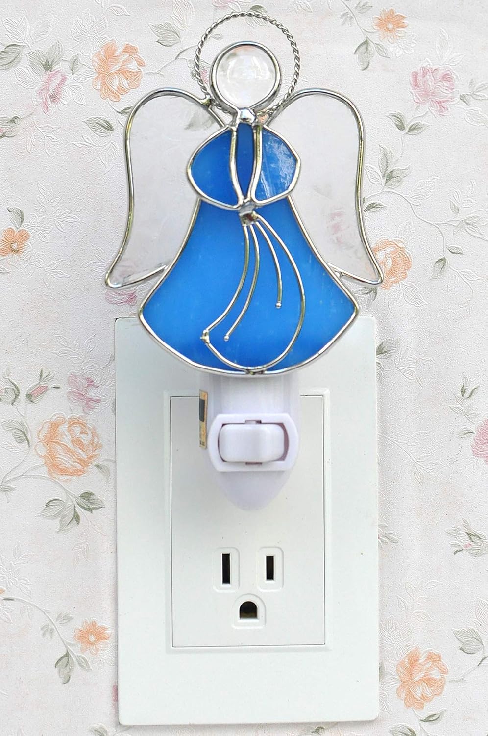Luz nocturna de ángel de vitral, decoración decorativa de pared, enchufable, luz nocturna para pasillo, dormitorio, baño, cocina, decoración del