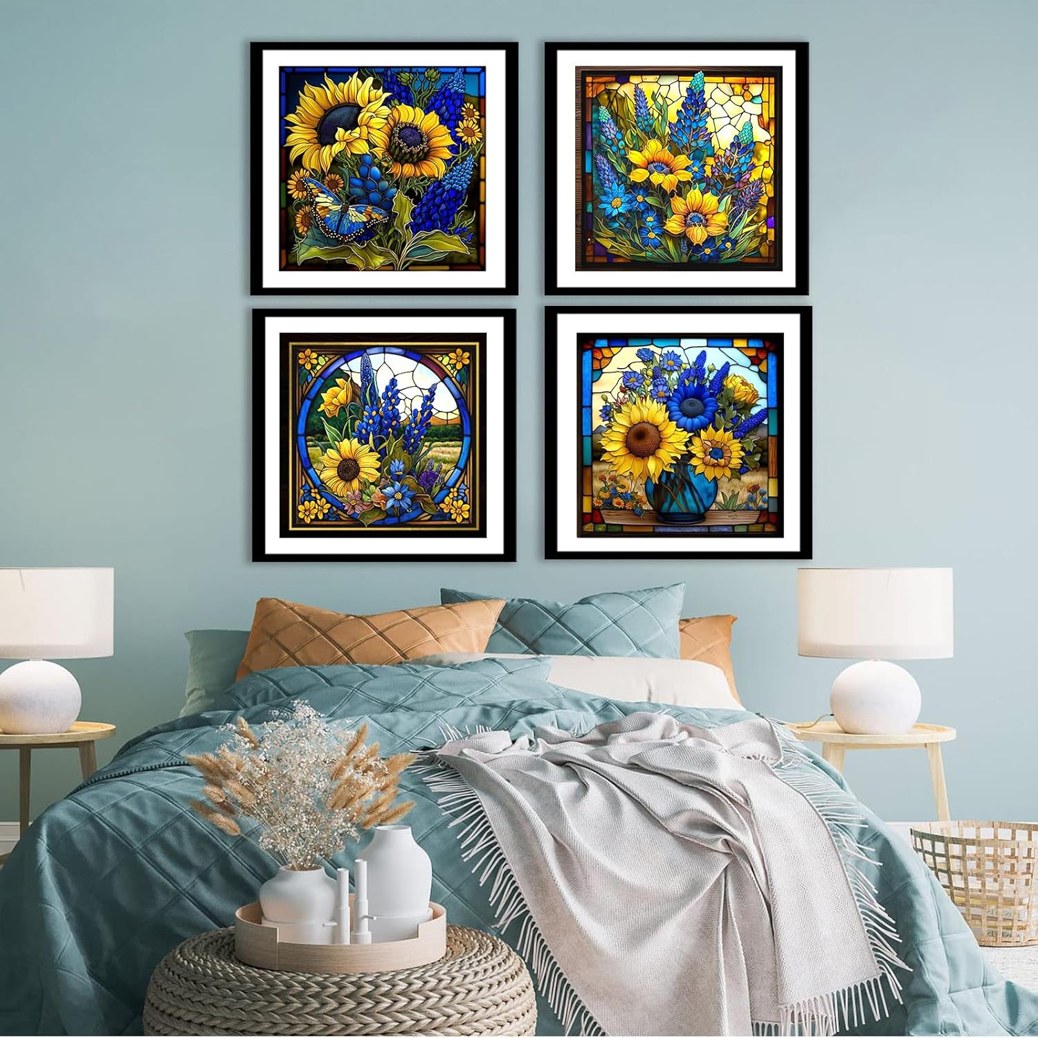 KICHANG Juego de 4 piezas de pintura de diamantes de girasol, kits de pintura de diamante 5D para adultos, kits de pintura de diamantes de bricolaje