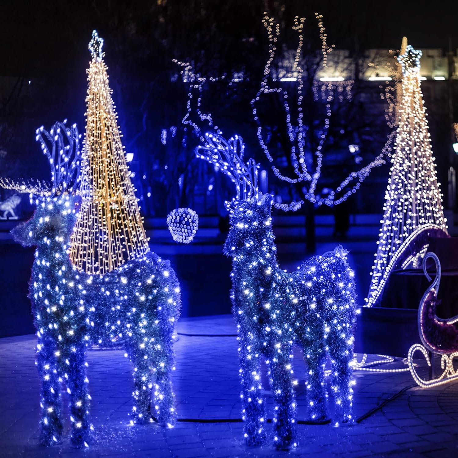 WISD Guirnalda de luces de Navidad de 400 luces LED de 75 pies para interiores y exteriores, luces decorativas con enchufe para árbol de Navidad,