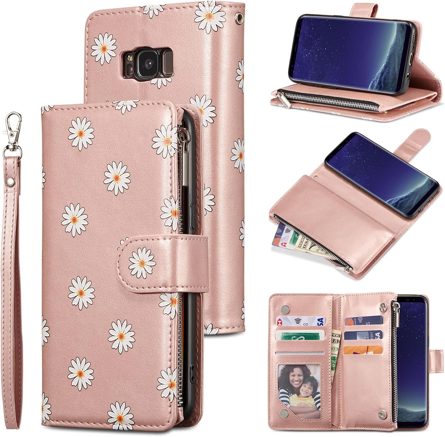 UEEBAI Funda tipo cartera para Samsung Galaxy S9 Plus, funda de piel sintética, cierre magnético, bolsillo con cremallera, ranuras para tarjetas con