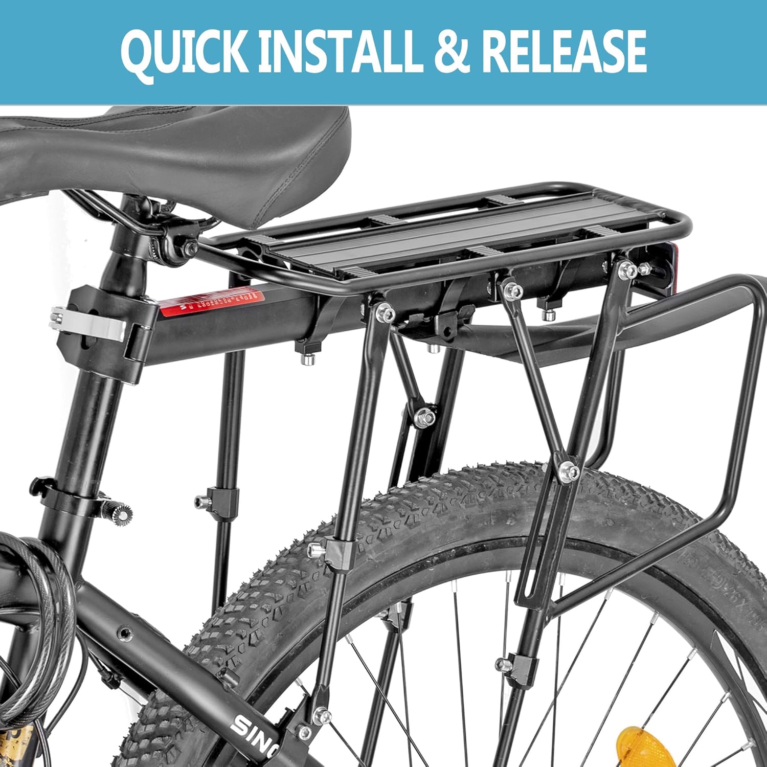 Portabicicletas traseras, 310 libras de capacidad con rodamientos sólidos para bicicleta con guardabarros y reflector de gran tamaño, soportes