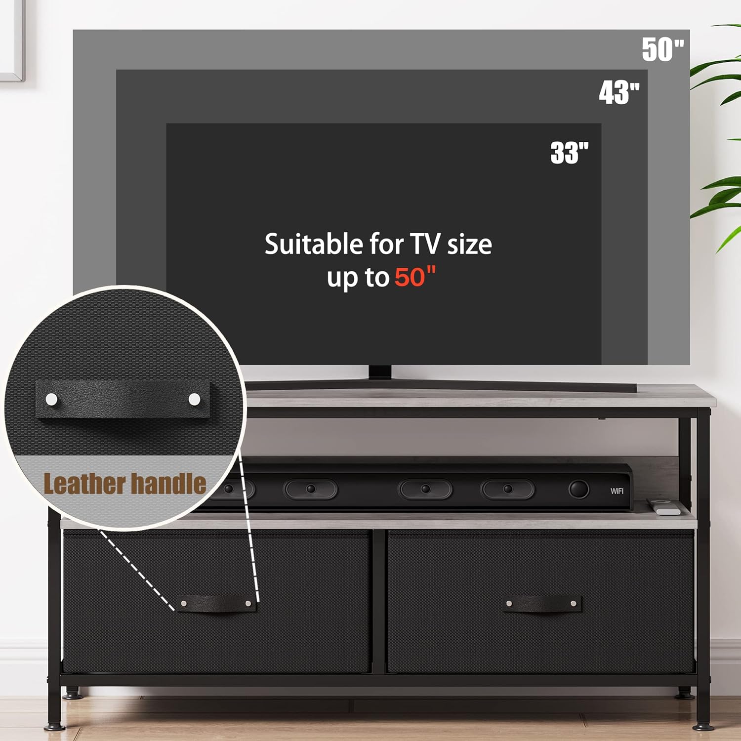 IDEALHOUSE Mueble de TV de 50 pulgadas, centro de entretenimiento con almacenamiento, soporte de TV de 50 pulgadas para dormitorio, soporte de TV