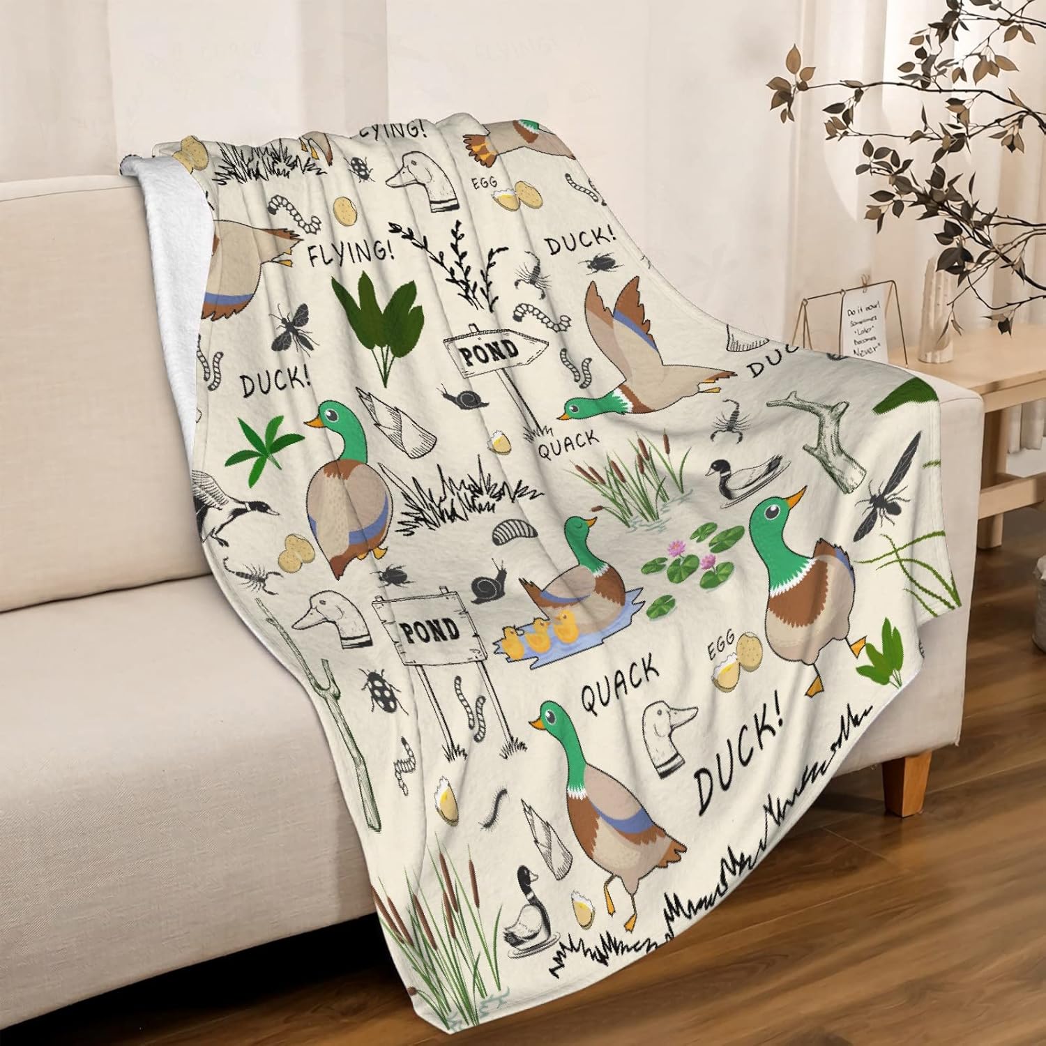 Bonita manta de patos de ánade mallardo, regalo para niños amantes de los patos, manta de franela suave de felpa ligera y esponjosa para cama, sofá,
