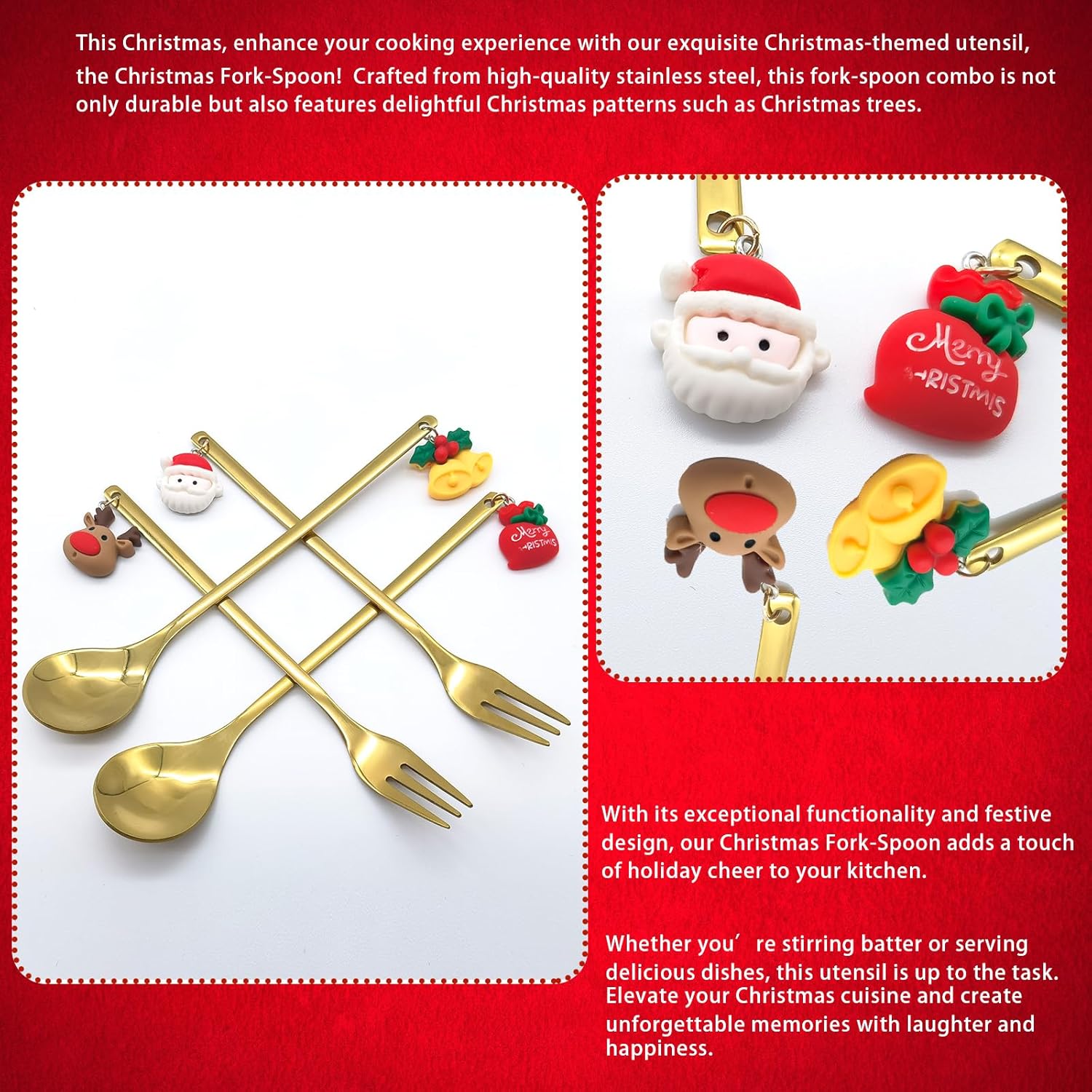 Juego de cuchara de café de Navidad de acero inoxidable y tenedores de cena de Navidad, cuchara de postre, cuchara para revolver, cuchara de té