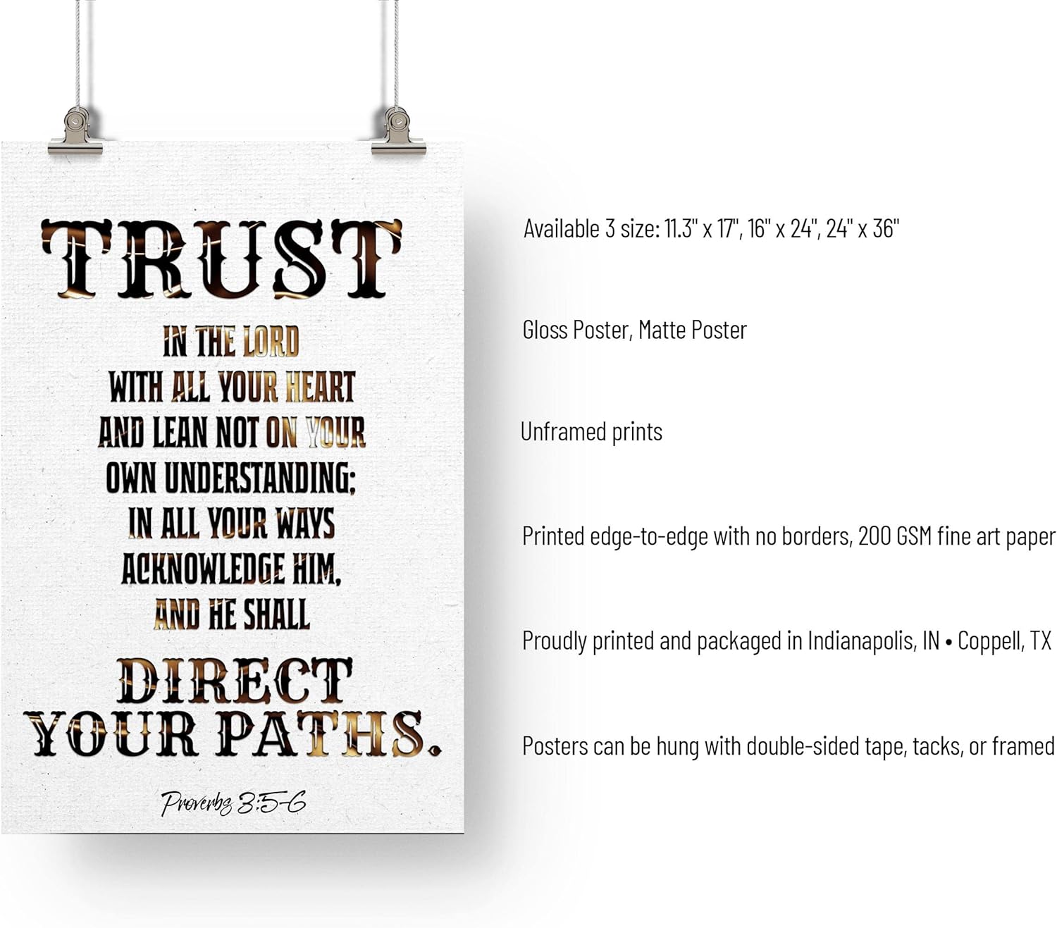 FESOGO – Póster de pared con texto en inglés “Trust In The Lord With All Your Heart” (Confía en el Señor con todo tu corazón) – Proverbios 35,