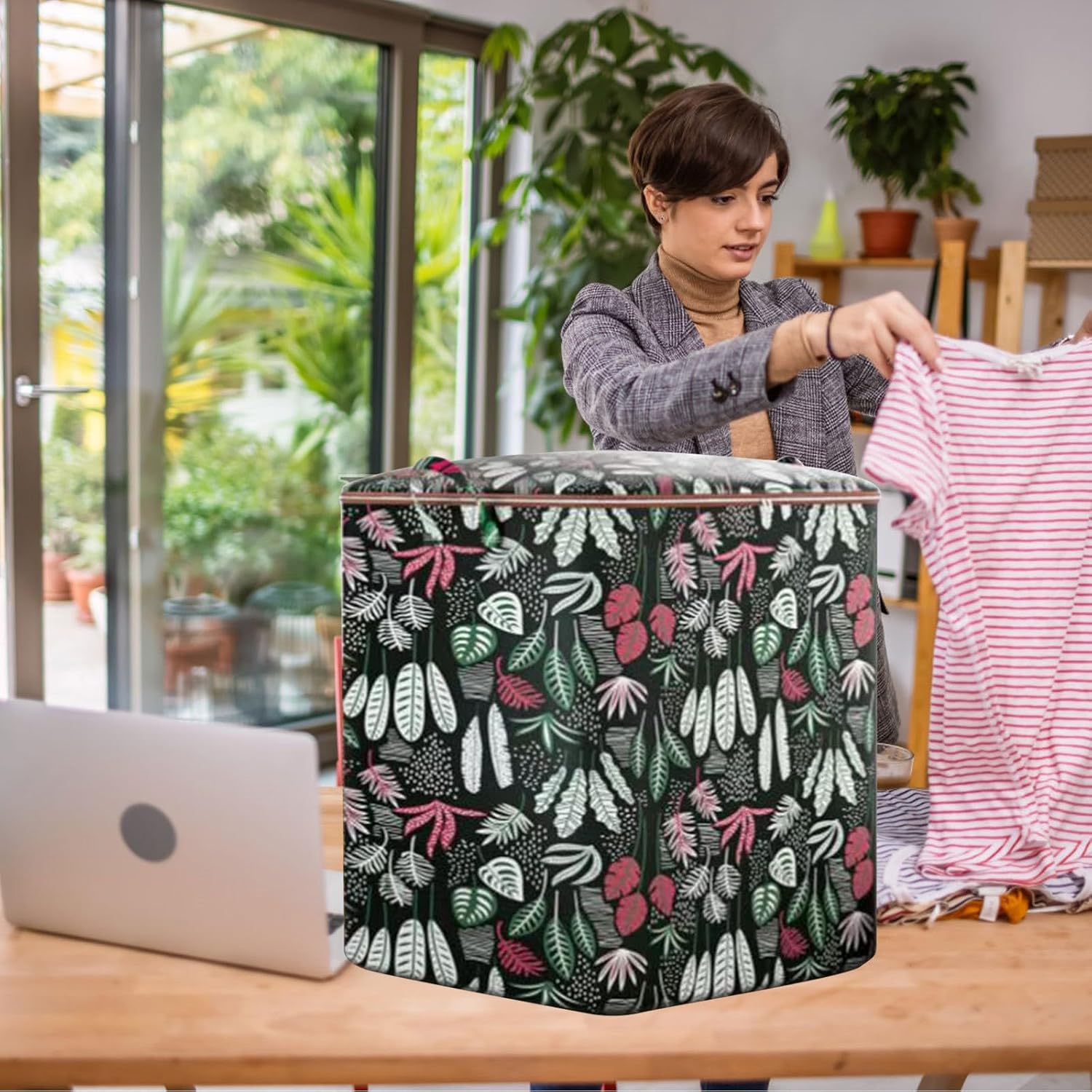 Contenedores de almacenamiento para ropa con tapa con cremallera, organizador de armario, almacenamiento de tela para el hogar, colcha, caja de
