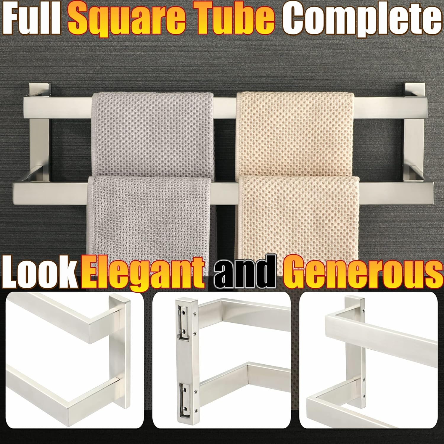 Alise GOY002-LS – Toallero doble para baño, soporte de pared para toallas de baño, toallero de acero inoxidable SUS304, níquel cepillado de 23.2