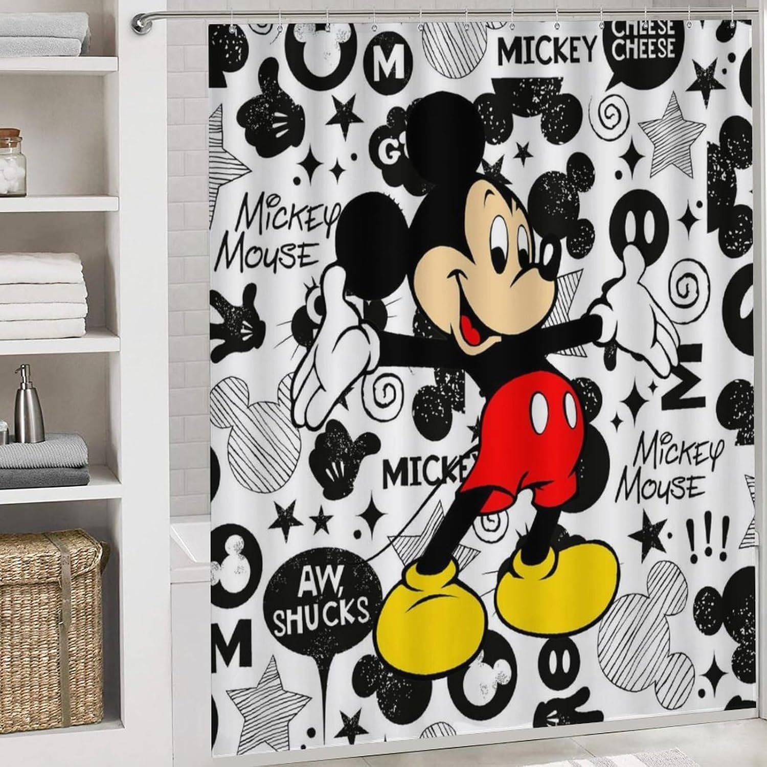 Juego de 4 cortinas de ducha de dibujos animados lindos con alfombras antideslizantes, cubierta para tapa de inodoro y tapete de baño, juego de baño