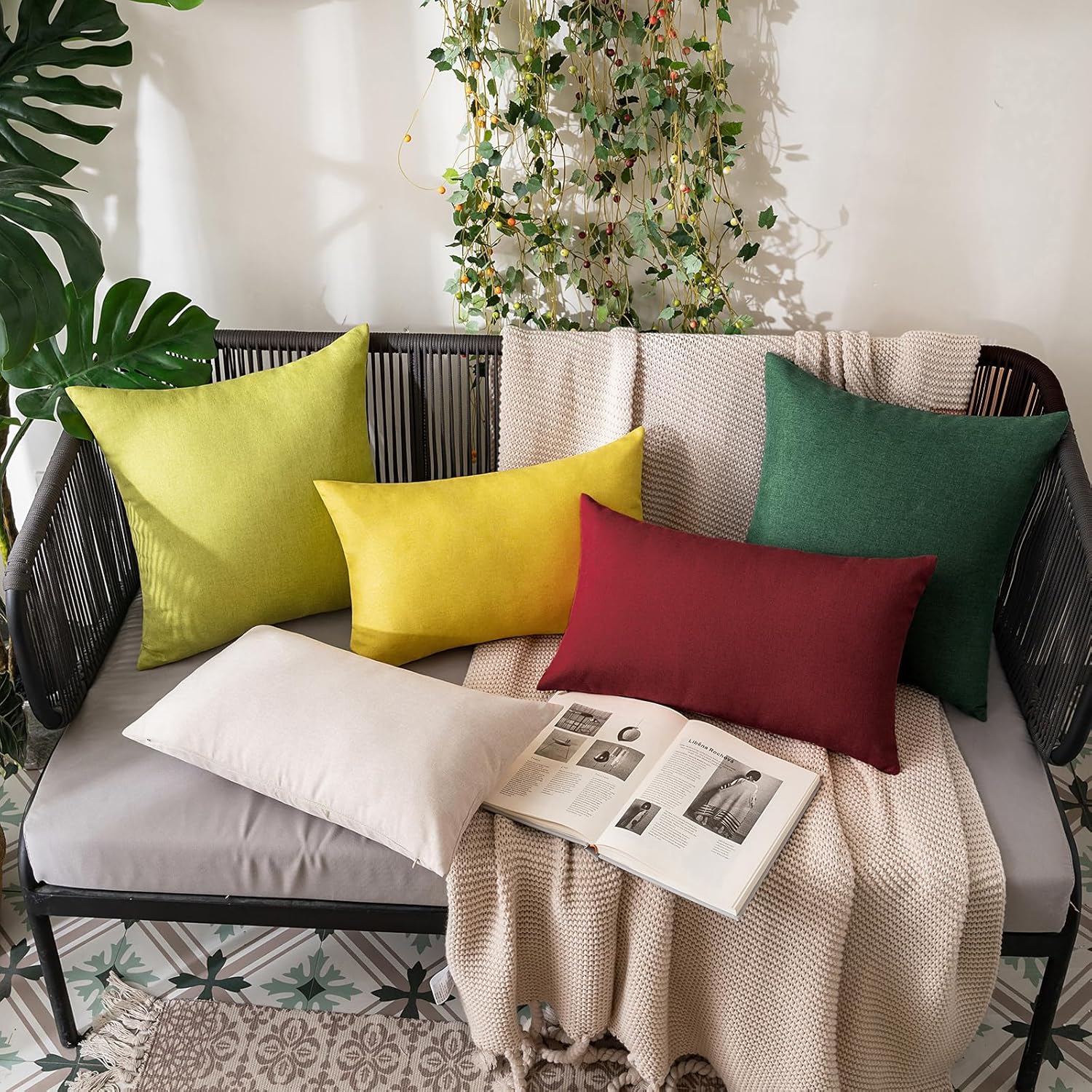 MIULEE Paquete de 2 fundas de almohada decorativas de primavera para exteriores, impermeables, sólidas, de lino de poliéster, para jardín, granja,