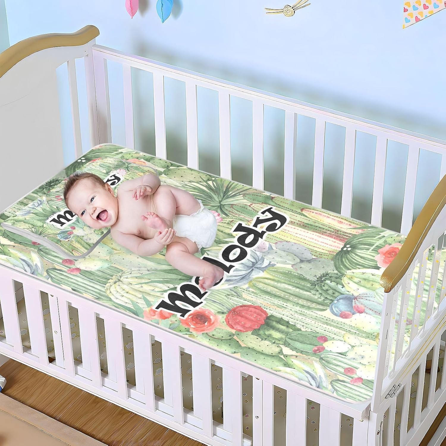 Custom Floral Cactus Succulents Crib Mattress Protector Pad for Boys Girls Baby Ice Silk Mat Bed Playpen Sheets Cooling Mattress Topper Play Mat for