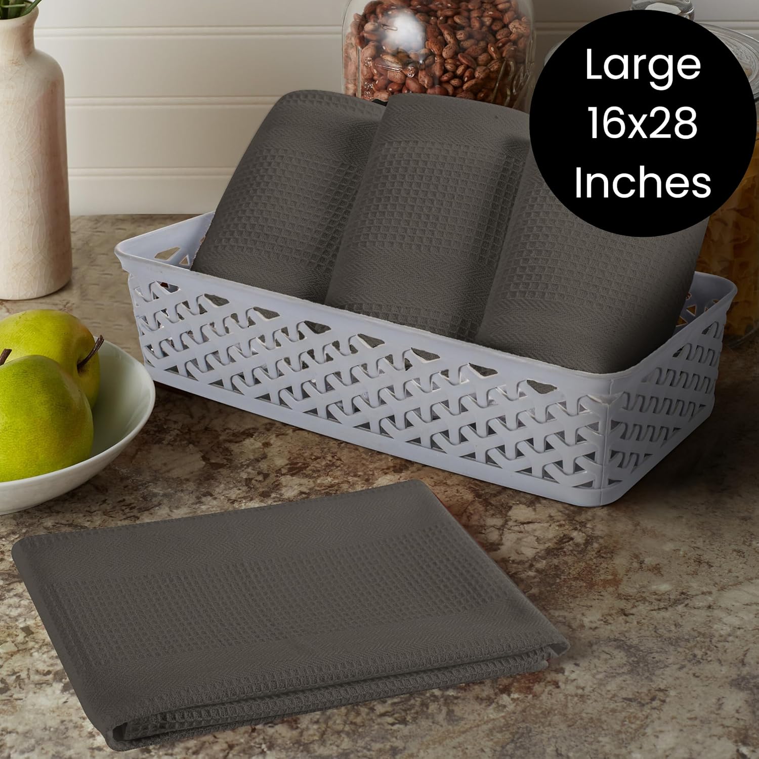 Juego de 6 toallas de cocina de punto gofre, paquete de 6 paños de cocina de algodón para secar platos de 16 x 28 pulgadas, toallas de mano de