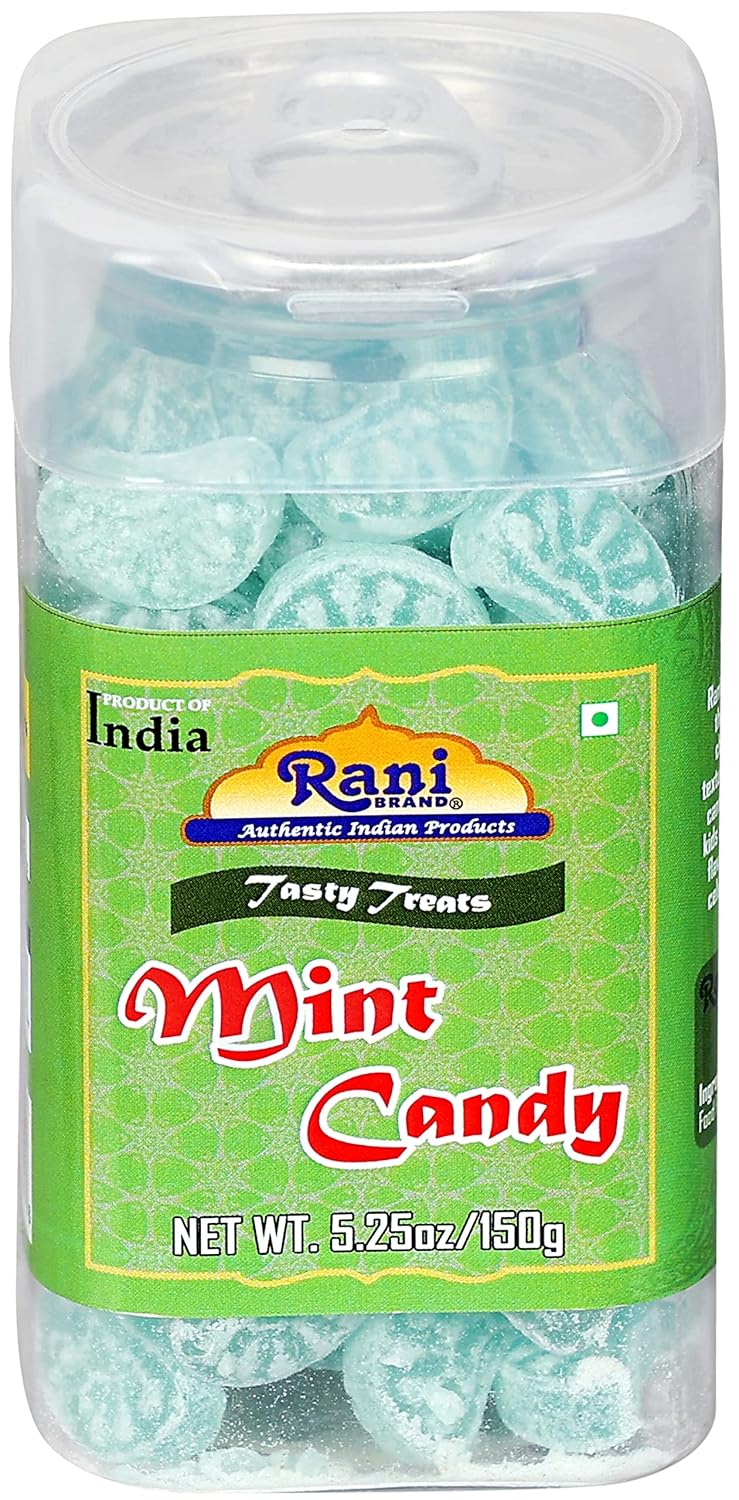 Rani Mint Candy – Caramelo de menta de 5.25 onzas (5.29 oz) sellado al vacío, parte superior fácil de abrir, recipiente resellable  Indian Tasty